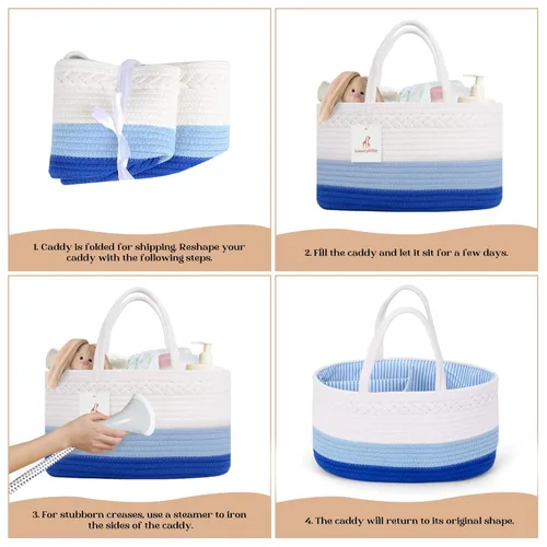 Miniatura 9 de luxury little Organizador de pañales, cesta grande de cuerda de algodón para bebé, organizador de cambiador para almacenamiento de pañales de bebé