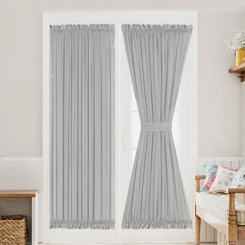 Miniatura 12 de Turquoize Elegantes cortinas de lino para puerta francesa, paneles de cortina de filtrado de luz, panel de lino con bolsillo para barra, panel