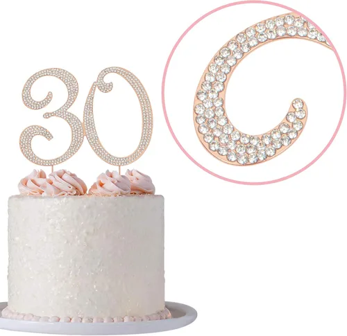 Miniatura 8 de Decoración de 30 tartas – Metal de oro rosa de alta calidad – Decoración de diamantes de imitación brillantes para fiesta de cumpleaños número 30