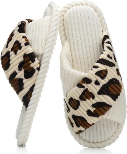 Miniatura 25 de GOEWY - Pantuflas para mujer con espuma viscoelástica para el hogar, con entretejido de pana, tiras cruzadas, con punta abierta, sandalias cómodas