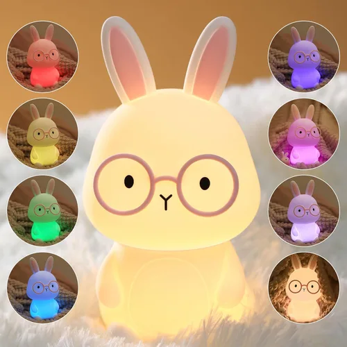 Miniatura 9 de FAMIDUO Luz nocturna de conejo, lámpara de conejo para niños, luz nocturna LED recargable para regalo de Pascua, lámpara de noche de silicona