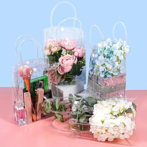 Miniatura 6 de Dyrfolm 24 bolsas de plástico transparente con asa, reutilizables de plástico transparente para regalo, para fiestas, compras, bodas