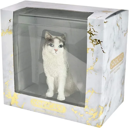 Miniatura 2 de Sandicast Escultura de gato bicolor Ragdoll de tamaño pequeño, blanco/gris