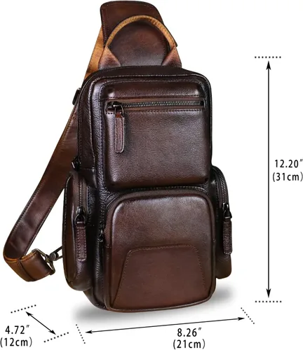 Miniatura 4 de IVTG Bolso de hombro de cuero genuino, mochila de viaje, mochila de senderismo, mochila casual, bolso de pecho vintage hecho a mano, mochila