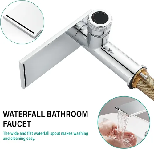 Miniatura 3 de becola Grifo de baño cromado moderno, grifo de cascada para lavabo de baño, grifo de lavabo de baño de un solo orificio, grifo mezclador de lavabo