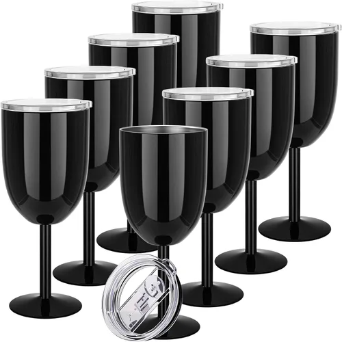 Miniatura 8 de Yinder 8 copas de vino de acero inoxidable con tallo de 12 onzas, copa de vino inoxidable con tapas, copas irrompibles con aislamiento de doble 8
