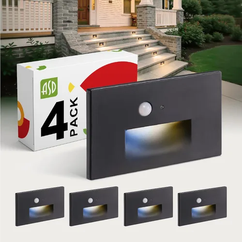 Miniatura 35 de ASD LED Luminaria de Escalera Empotrada, Iluminación de Pasada al Aire Libre del Atardecer al Amanecer 3CCT, Sensor de Movimiento, Fotocélula