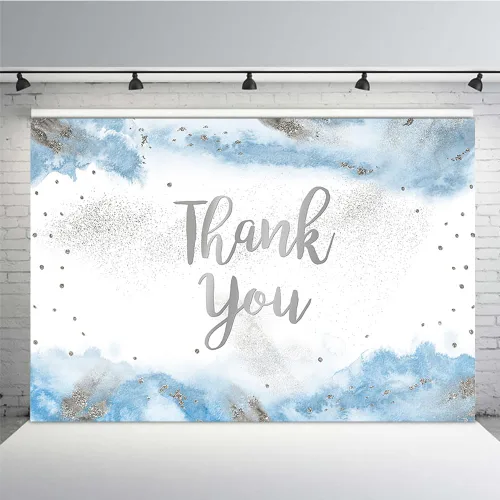 Miniatura 9 de MEHOFOND Fondo de graduación con texto en inglés "Thank You for All You Do" de 7 x 5 pies, color dorado y azul claro, acuarela para padres