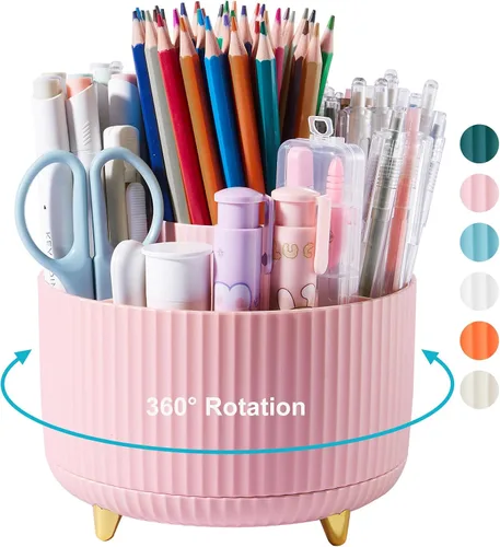 Miniatura 12 de Organizador de escritorio para lápices y bolígrafos, 5 ranuras, rotación de 360 grados, organizadores de escritorio para lápices y bolígrafos