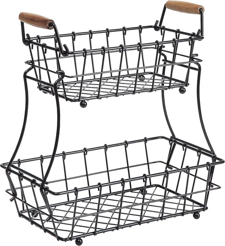 Miniatura 5 de SunnyPoint Cesta rectangular de alambre para pan de frutas de 2 niveles (negro, metal)