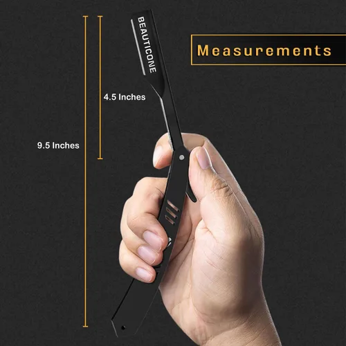 Miniatura 8 de BEAUTICONE Maquinillas de afeitar rectas para hombres, maquinilla de afeitar de borde recto, cuchillas de repuesto de un solo filo, acero Todo negro