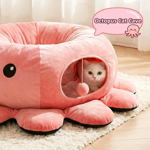 Miniatura 3 de Cama túnel para gatos con 20 juguetes para gatos, túnel de juego plegable para gatos de interior, juguetes para gatitos de interior, en forma de Rosa