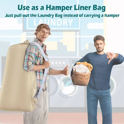Miniatura 4 de Bolsa de lavandería resistente, paquete de 2 bolsas de lavandería de nailon XL con correas, organizador grande de ropa sucia lavable con cierre