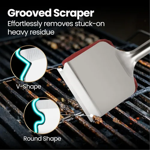 Miniatura 7 de Kit de limpieza de cepillo de parrilla de acero inoxidable 2 en 1, accesorios de parrilla, cepillo intercambiable para barbacoa y raspador