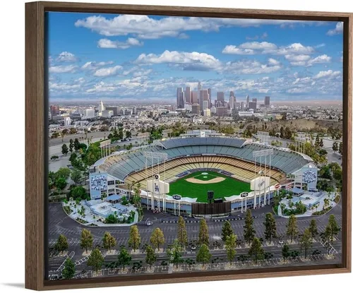 Miniatura 13 de CANVAS ON DEMAND Estadio Dodger de Los Ángeles Lienzo Enmarcado Flotante Negro Arte de Pared Impreso por Copterpilot Photography, Fotografía