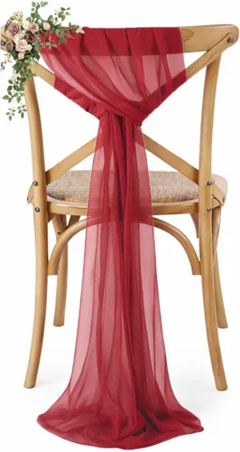 VDS Paquete de 25, Rojo Manzana, Lazos de Gasa para Sillas con Bordado de Chiffon, Funda para Silla con Moño en la Parte Posterior, Ideal para