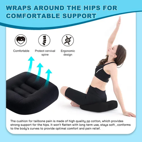 Miniatura 2 de Cojines para silla de oficina para respaldo y trasero, cojín ergonómico para silla o asiento para sentarse durante mucho tiempo, almohada para Negro