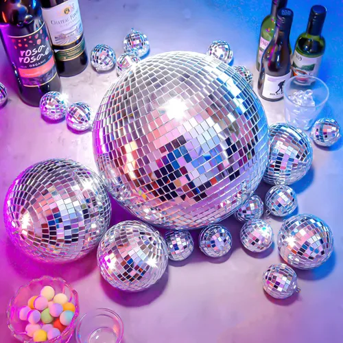 Miniatura 2 de 4 piezas de decoración de bola de discoteca grande - bolas de discoteca colgantes plateadas con espejo ornamental para decoración de Año Nuevo