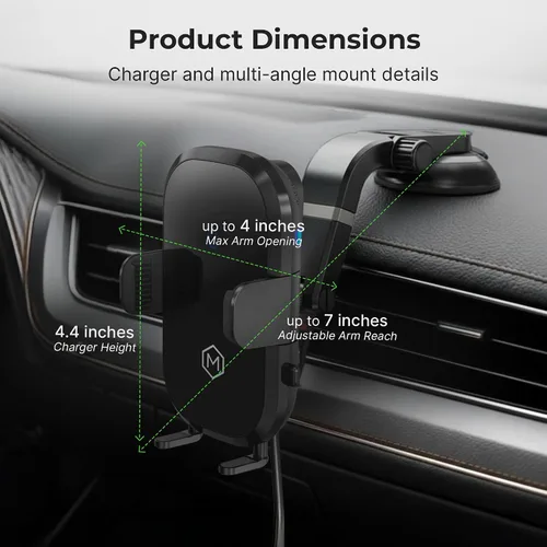 Miniatura 5 de Auto Scan - Cargador de coche inalámbrico rápido con ventosa ajustable multiángulo, carga inalámbrica de 15 W, escaneo automático, agarre ajustable