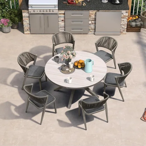 Miniatura 57 de PURPLE LEAF Juego de comedor redondo de 5 piezas de gran tamaño, marco de aluminio y mimbre de ratán para patio, mesa y sillas con cojines