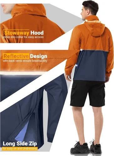 Miniatura 83 de Outdoor Ventures Chaqueta de lluvia para hombre, impermeable, ligera, plegable, para senderismo, golf, correr