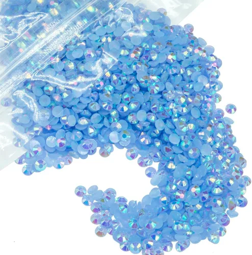 Miniatura 54 de qiipii - 5000 piezas, 4 mm, estrases AB de resina color aguamarina verde para manualidades, piedras de gel planas verde agua AB, gemas al por mayor