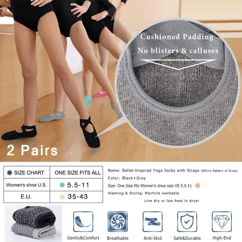 Miniatura 5 de Ozaiic - Calcetines de yoga para mujer con correas y agarres antideslizantes, ideales para pilates, Pure Barre, ballet, danza y entrenamiento