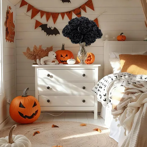 Miniatura 8 de U'Artlines 10 cabezas de peonías artificiales de seda, hojas y flores para decoración del hogar, oficina, bodas, fiestas, festivales y bares (negro)