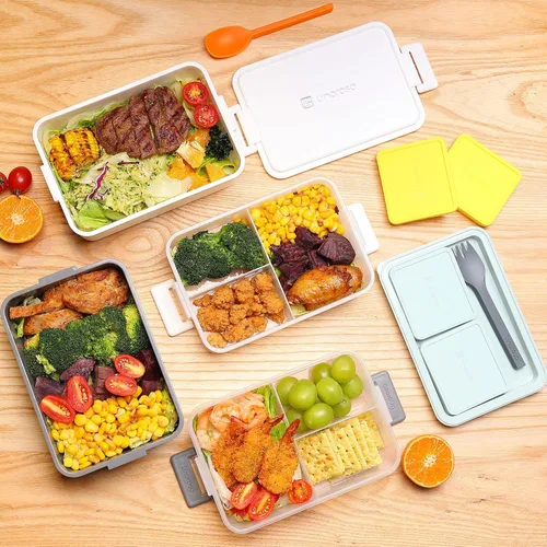 Miniatura 7 de linoroso Caja Bento Apilable Caja de Almuerzo para Adultos Satisface Todas Tus Necesidades Sobre la Marcha de Comida, Ensalada y Aperitivos, Caja