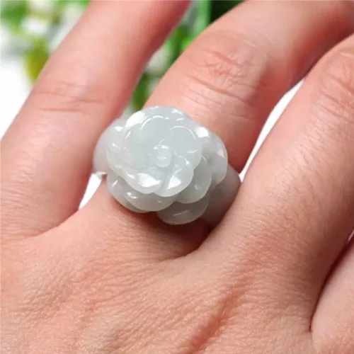 Miniatura 4 de Anillo de jade blanco natural, anillo de jade tallado a mano, piedra de jade transparente, anillo de cola para mujer, anillo de eternidad que puede