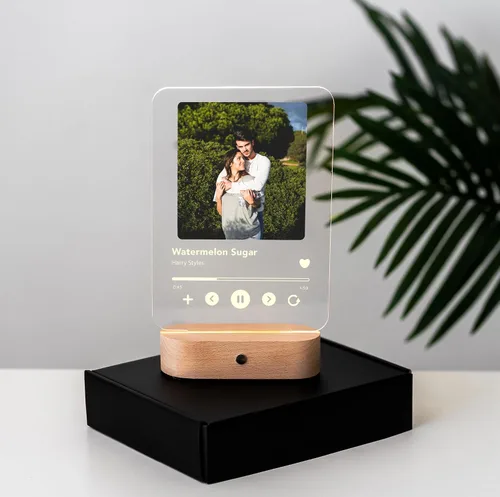 Miniatura 6 de Placa acrílica personalizada con base de madera, marco de lista de reproducción con luz LED, placa de música personalizada con foto, Navidad, regalo