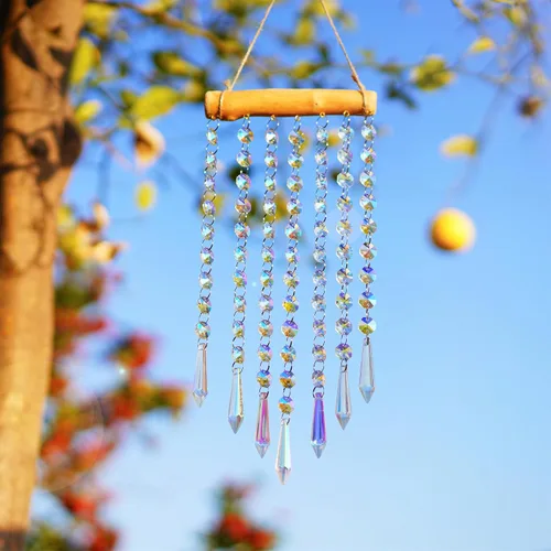 Miniatura 9 de Adorno colgante de prisma de cristal atrapasol de 13 pulgadas para árbol de Navidad, campanillas de viento de cristal, cadena de cuentas de vidrio