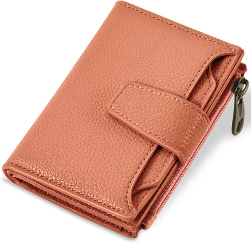 Miniatura 14 de Airkit Cartera para mujer, pequeña cartera de cuero para mujer, plegable, compacta, con bloqueo RFID, tarjetero de crédito, mini bolso de viaje