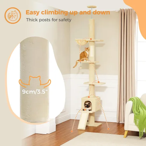 Miniatura 5 de PETEPELA Árbol para gatos de piso a techo, torre alta para gatos de varios niveles, altura ajustable [83 a 108 pulgadas], poste rascador para gatos