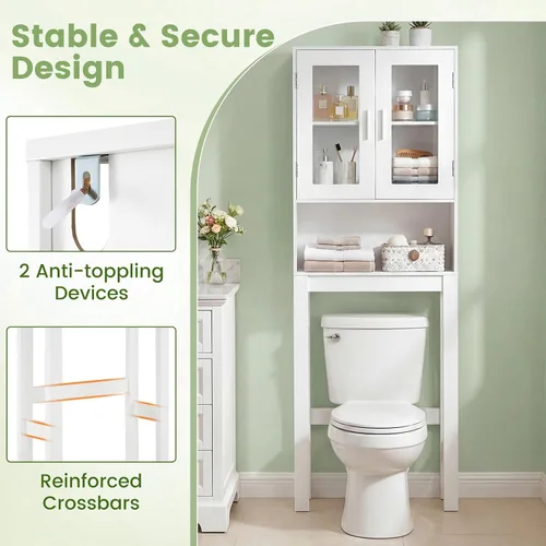 Miniatura 5 de BestComfort Gabinete de almacenamiento de madera sobre el inodoro, Ahorro de espacio para el baño en casa, Puertas dobles, Organizador de estante