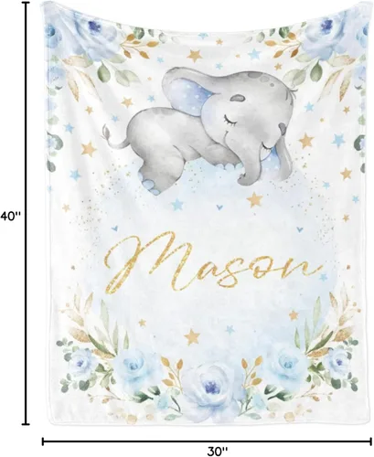 Miniatura 8 de Manta de bebé de elefante personalizada con nombre para niño, manta de nombre personalizada para niño recién nacido, manta de franela suave, regalo