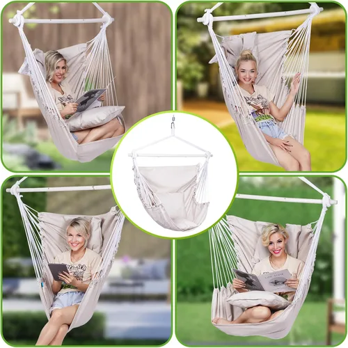 Miniatura 3 de Backyard Expressions Silla Hamaca Colgante con Cojines y Kit para Colgar – Capacidad de 500 lb, Tela de Mezcla de Algodón, para Uso
