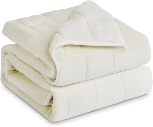 Manta pesada de forro polar Sherpa para adultos, 15 libras, manta de felpa suave de doble cara para sofá cama, manta pesada gruesa con cuentas de