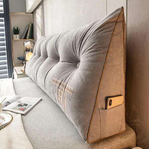 Miniatura 11 de HM&DX Almohada de lectura triangular con cuña para cabecero, almohada de respaldo de terciopelo con funda extraíble y bolsillos laterales