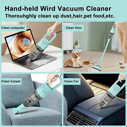 Miniatura 2 de Aspiradora ligera 6 en 1 con potente motor de 100 W, mini aspiradora portátil de mano para suelos duros domésticos, alfombras y pelo de mascotas