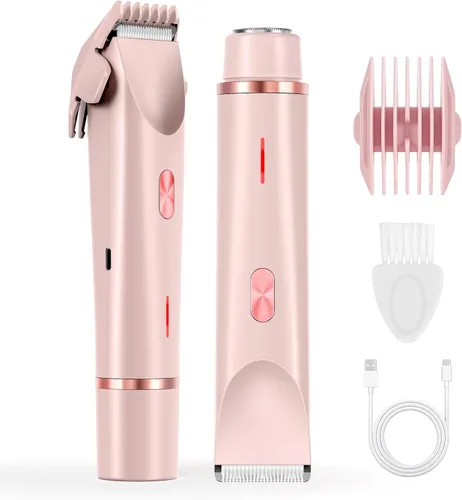 ANFOOS Afeitadora eléctrica 2 en 1 y recortadora de bikini para mujer, impermeable, en húmedo y seco, recargable, para cara, piernas, axilas, Rosa
