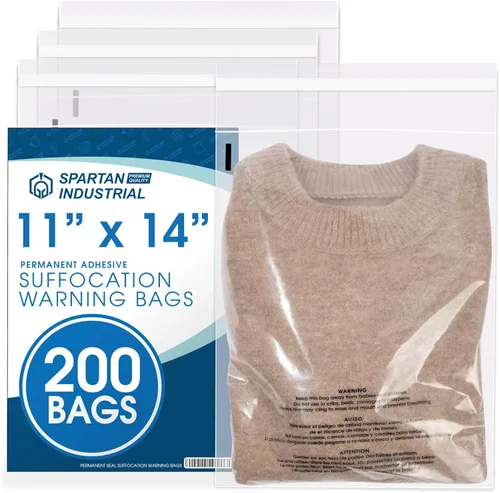 Miniatura 11 de Spartan Industrial - Bolsas de polietileno transparente autosellantes de 12 x 18 pulgadas (200 unidades) con advertencia de asfixia para embalaje