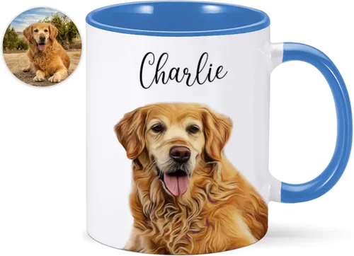 Taza de café de cerámica personalizada de 11 onzas para perros, papá y amantes, incluye foto de mascota y nombre