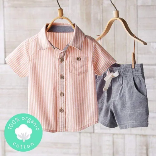 Miniatura 33 de Conjunto de camisa de manga corta con botones y pantalones cortos casuales con diseño de flamingo, para bebés y niños de 1 a 6 años, atuendos