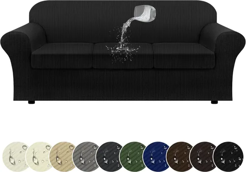 Miniatura 92 de Funda impermeable para silla con brazos, juego de 2 piezas, funda a rayas para 1 sofá separado con cojín en T, fundas de sillón de tela