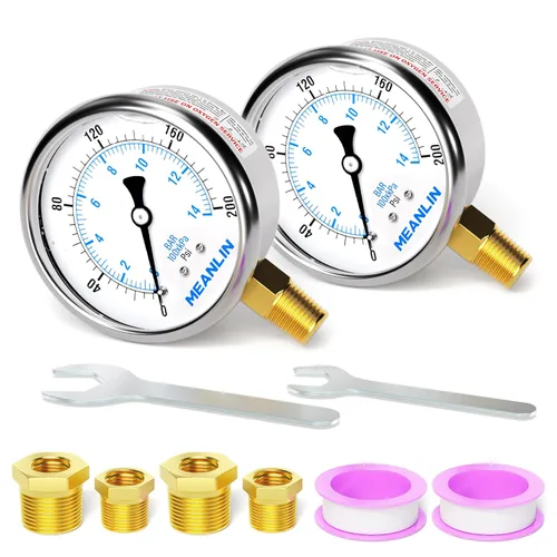 Miniatura 70 de MEANLIN MEASURE - Manómetro de acero inoxidable, relleno de líquido, esfera con cara de 2.5 pulgadas, NPT de 1/4 de pulgada, agua, aceite y gas