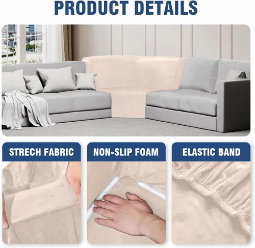 Miniatura 4 de Funda para sofá esquinero, funda de terciopelo elástico para sofá reclinable seccional en forma de L, asiento adicional, funda protectora de muebles