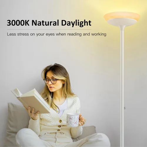 Miniatura 4 de BoostArea Torchiere - Lámpara de pie LED súper brillante de 24 W, lámpara de poste regulable sin escalones con iluminación de 3000 K, pantalla