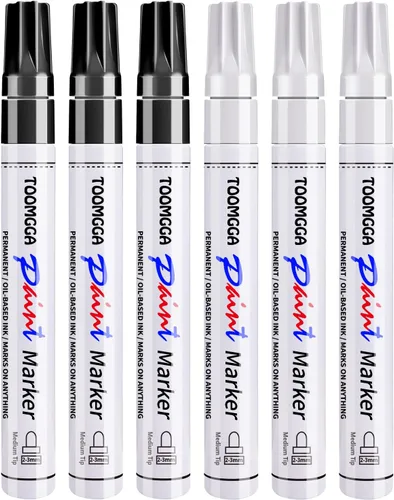 Miniatura 12 de TOOMGGA Rotuladores permanentes de pintura blanca, paquete de 6 rotuladores a base de aceite, punta media, secado rápido e impermeables para pintura