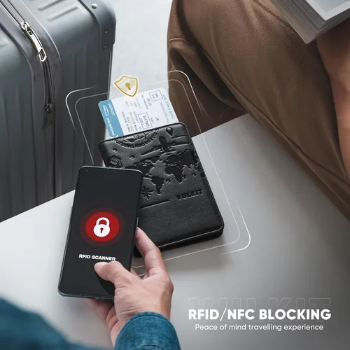 Miniatura 5 de VULKIT Soporte para pasaporte, cierre magnético, bloqueo RFID, cartera de viaje, funda para libro de pasaporte, soporte para tarjeta de embarque
